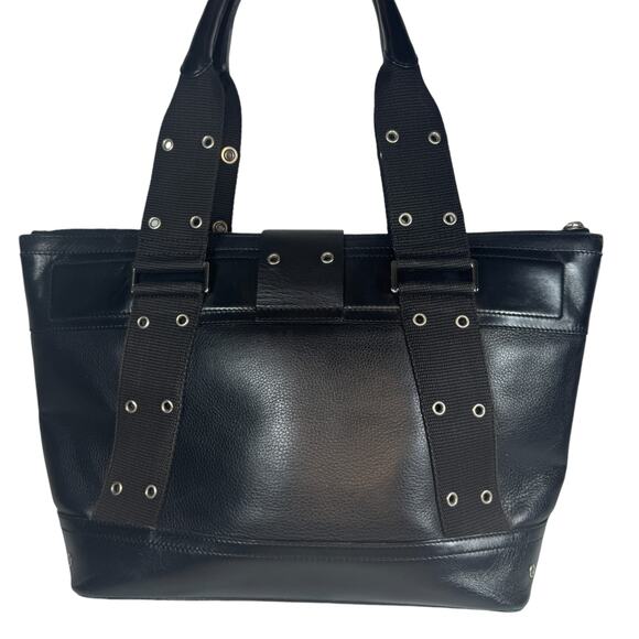 Christian Dior Street Chic Bag Vintage Medium Black Leather Tote 2002 Silver CD - Picture 2 of 15